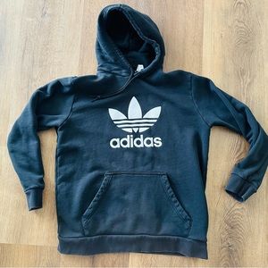 Classic ADIDAS Logo Black Long Sleeve Hoodie Sweatshirt Size L